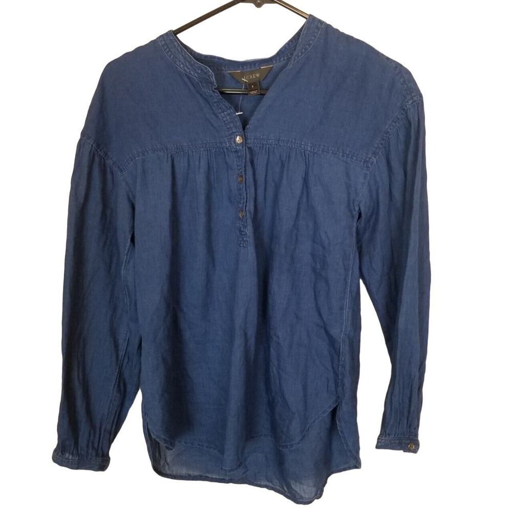 J. Crew Womens Chambray Tunic Top Size 2 Cotton Breathable Preppy Resortwear - Picture 1 of 8